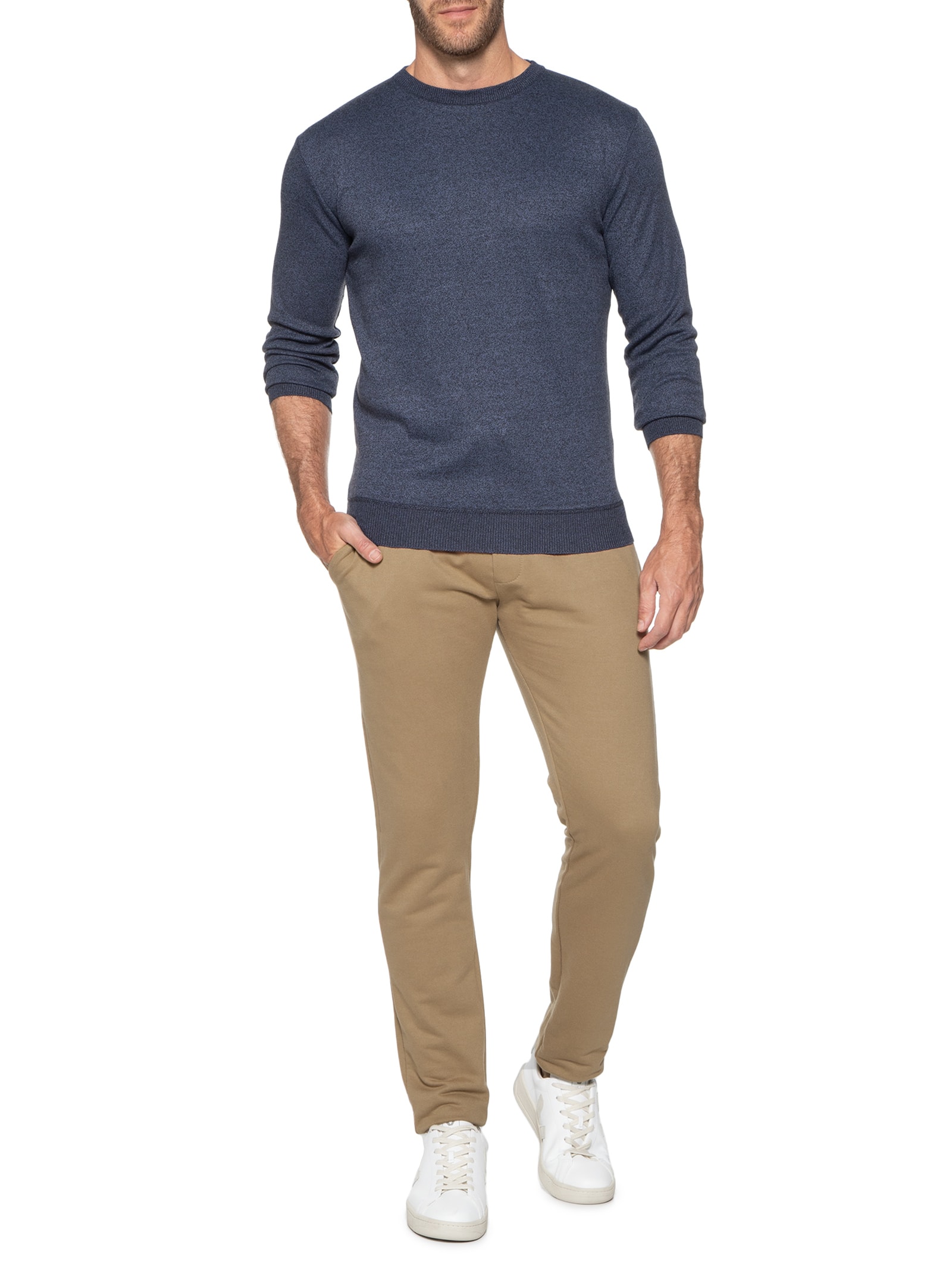 Suéter Masculino Tricot Gola Redonda Básico Cinza Basiq Men