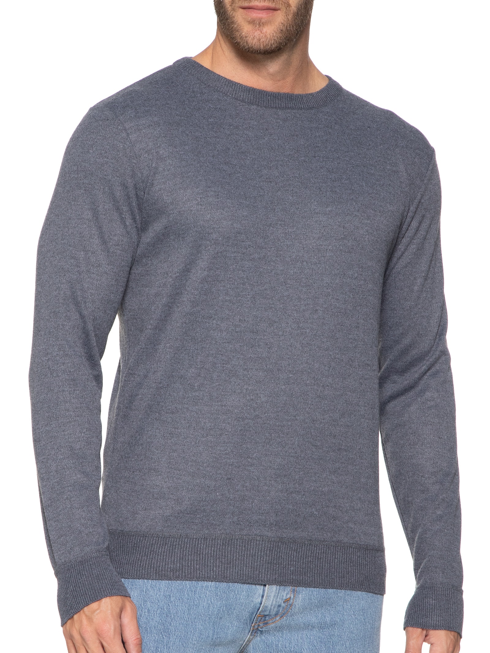 Suéter Masculino Tricot Gola Redonda Básico Cinza Basiq Men