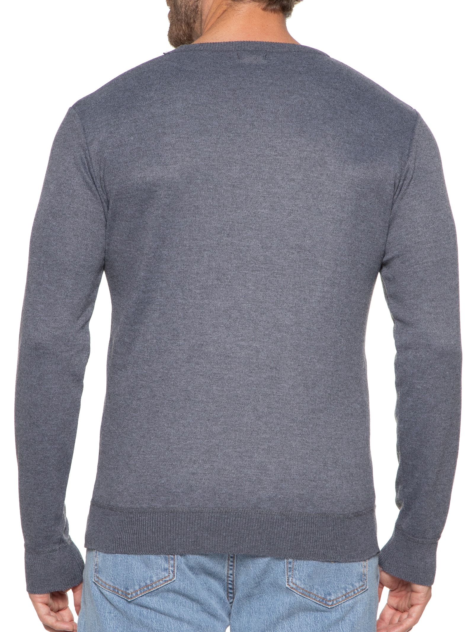 Suéter Masculino Tricot Gola Redonda Básico Cinza Basiq Men