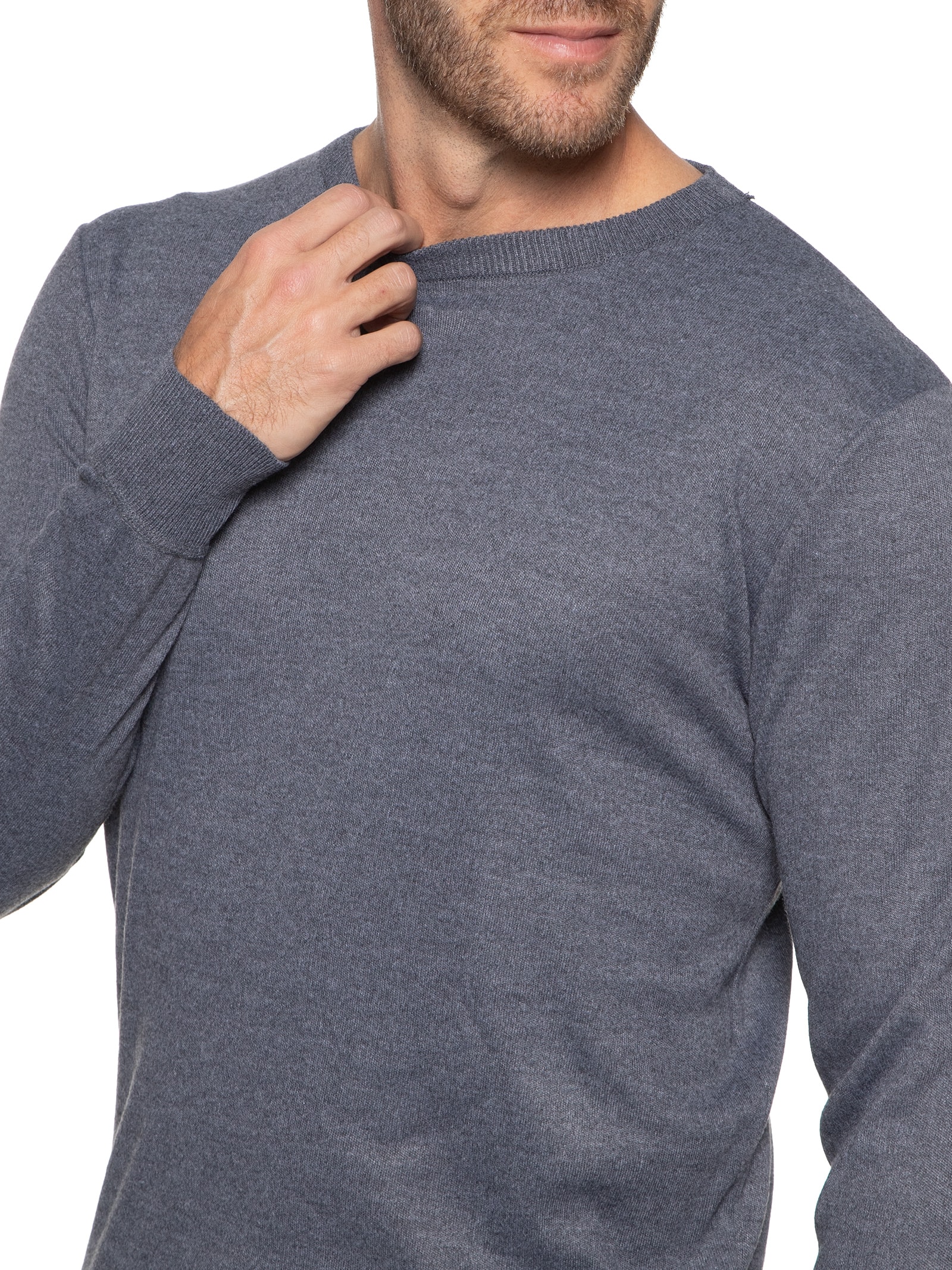Suéter Masculino Tricot Gola Redonda Básico Cinza Basiq Men