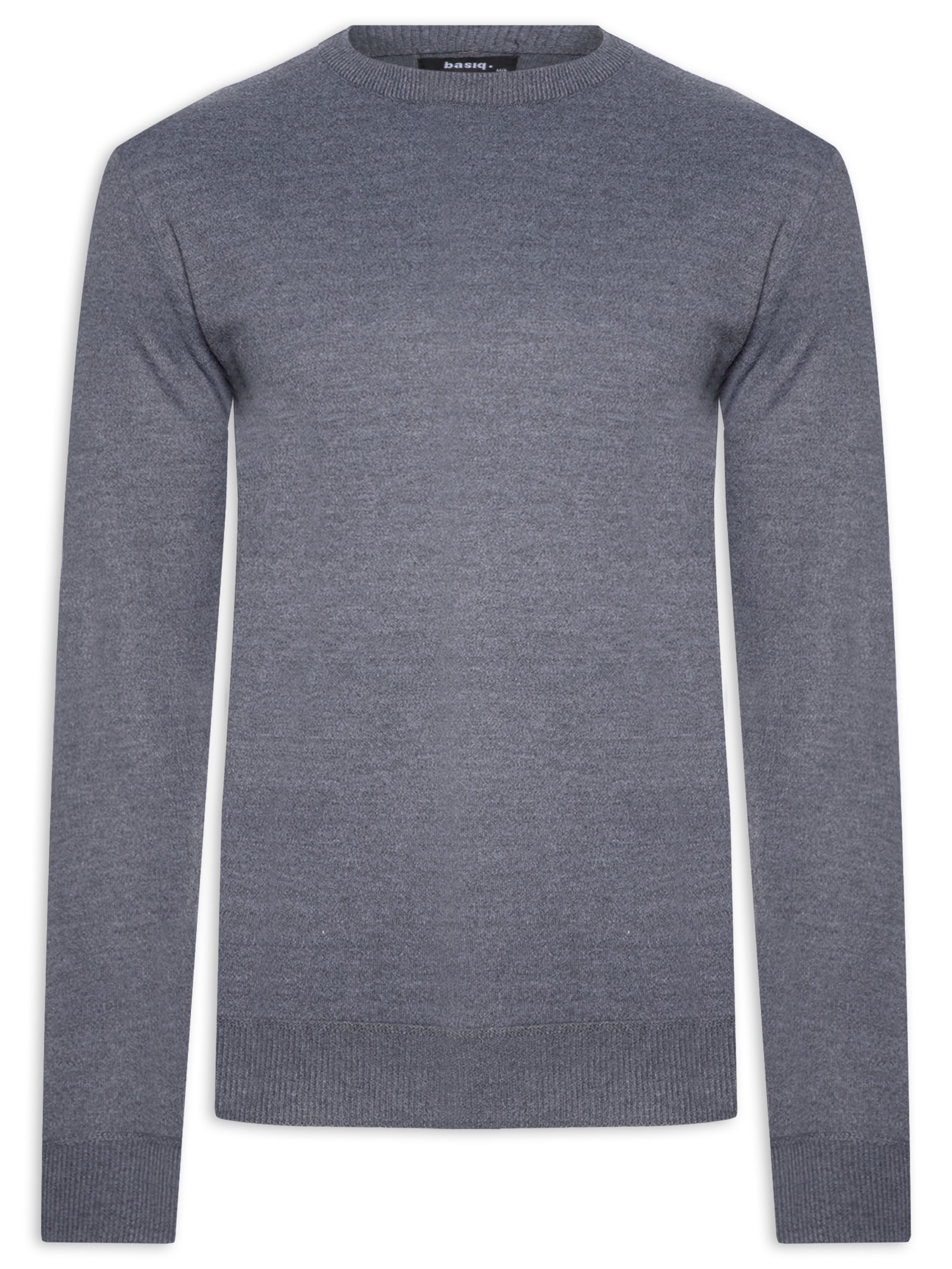 Suéter Masculino Tricot Gola Redonda Básico Cinza Basiq Men