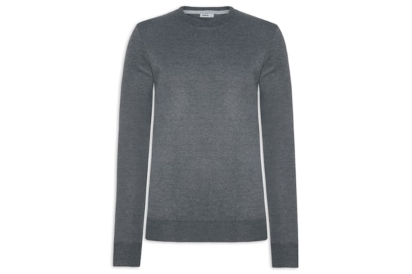 Suéter Masculino Tricot Gola Redonda Básico - Cinza