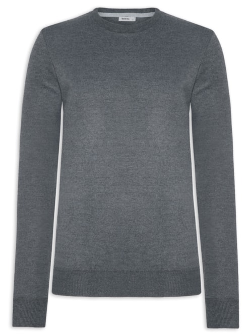Suéter Masculino Tricot Gola Redonda Básico - Cinza