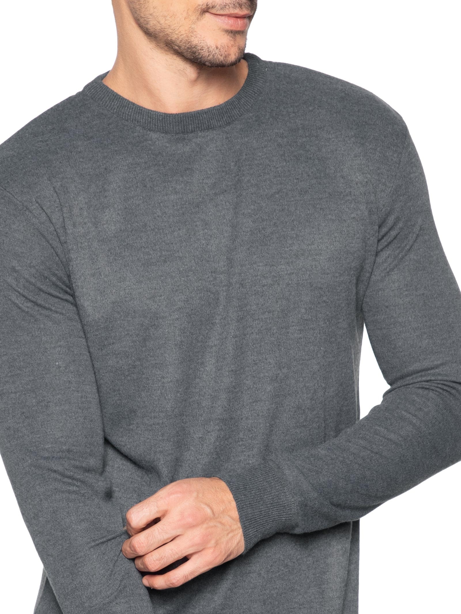 Suéter Masculino Tricot Gola Redonda Básico Cinza Basiq Men