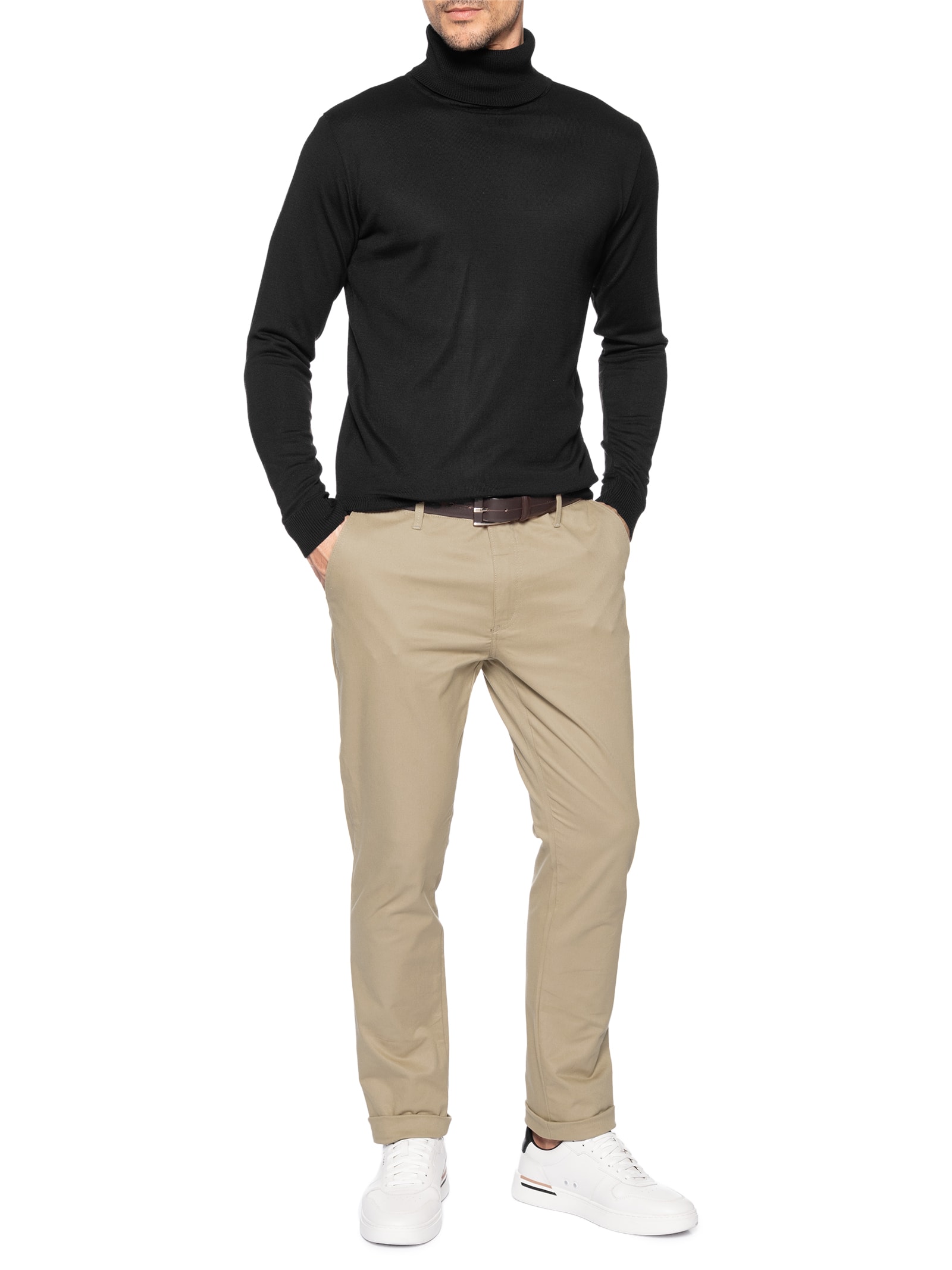 Suéter Masculino Tricot Gola Rolê Preto Sergio K