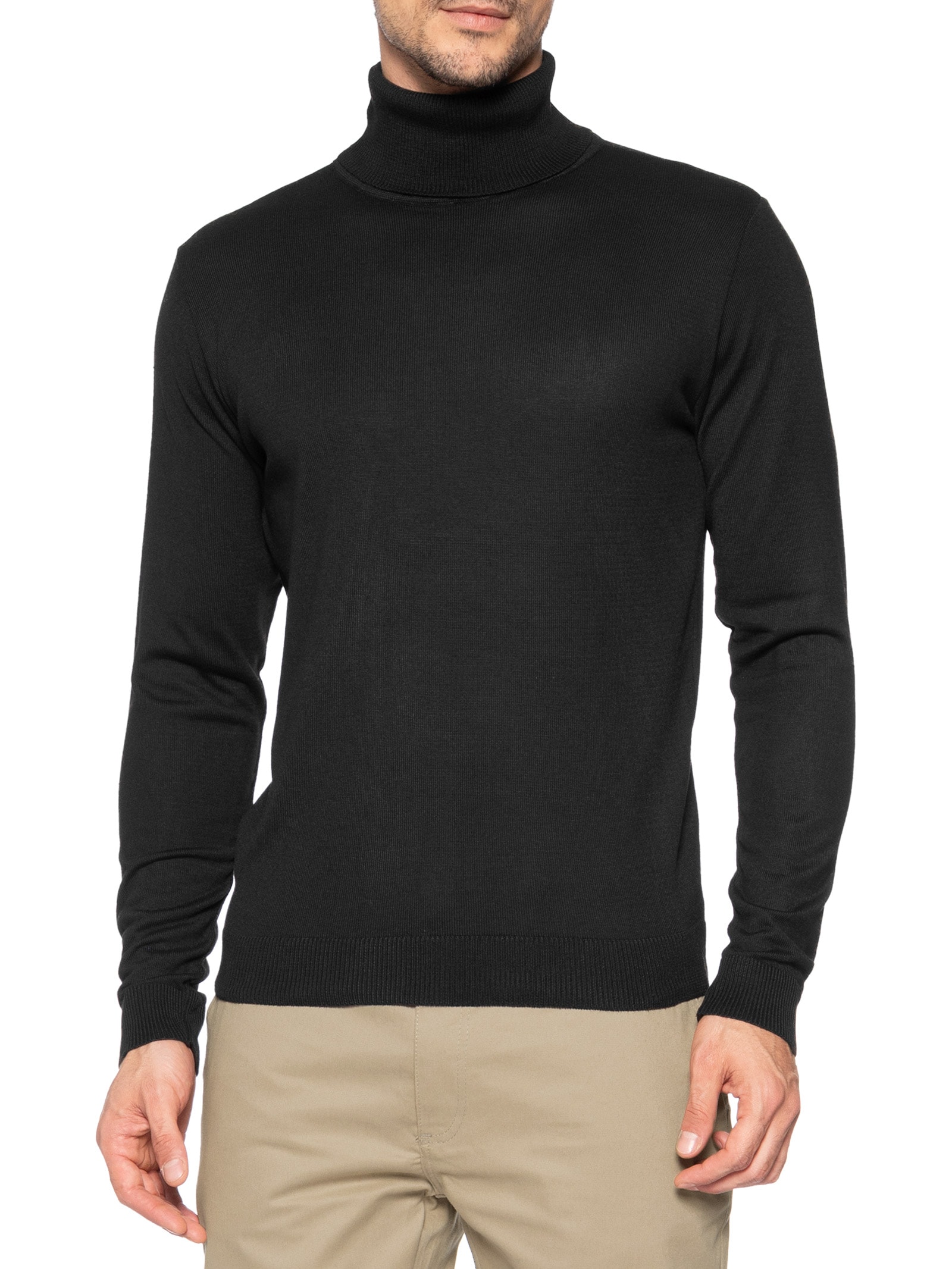 Suéter Masculino Tricot Gola Rolê Preto Sergio K