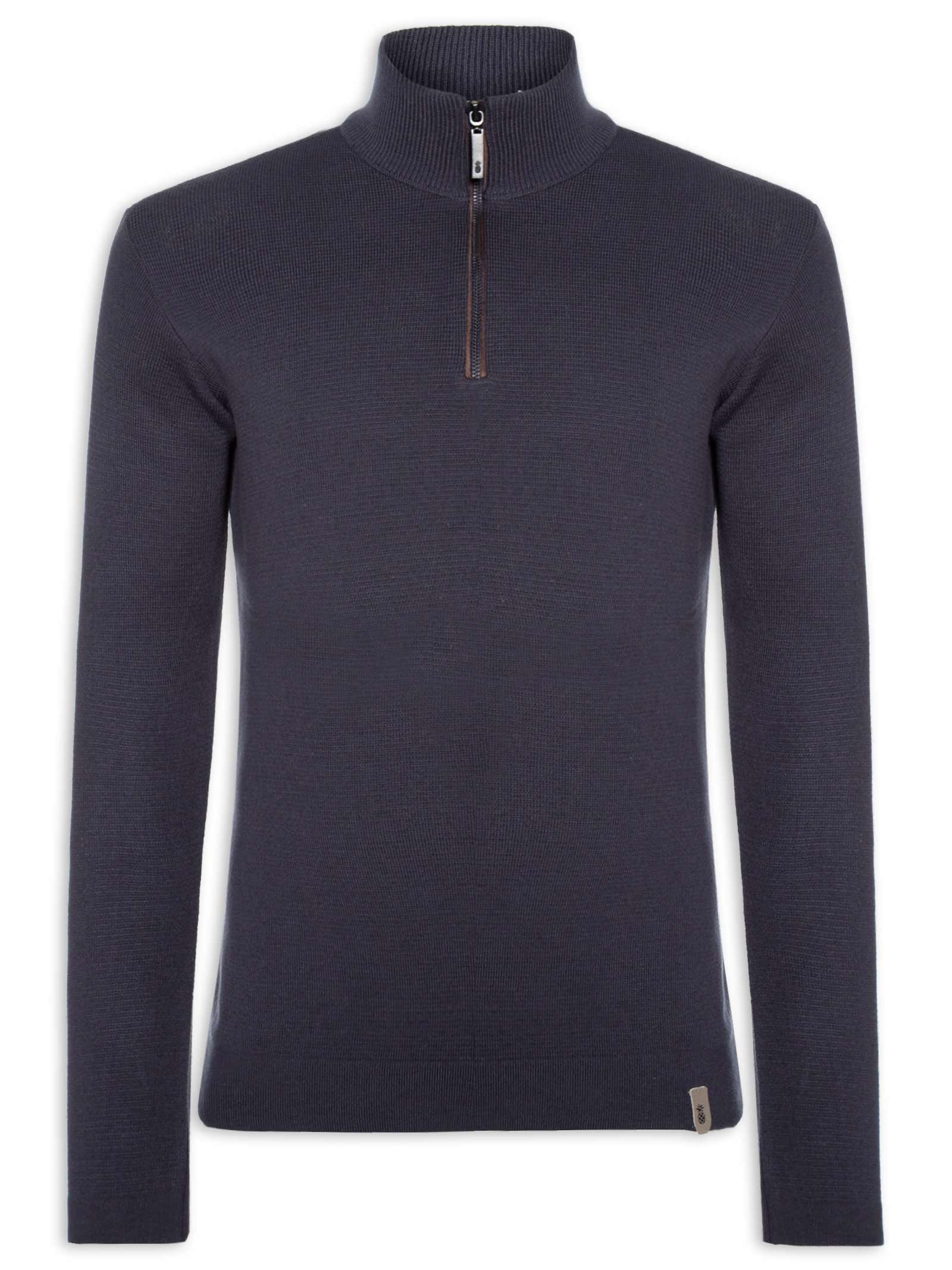 Sergio K - Suéter Masculino Half Zip Em Tricot Waff - Cinza