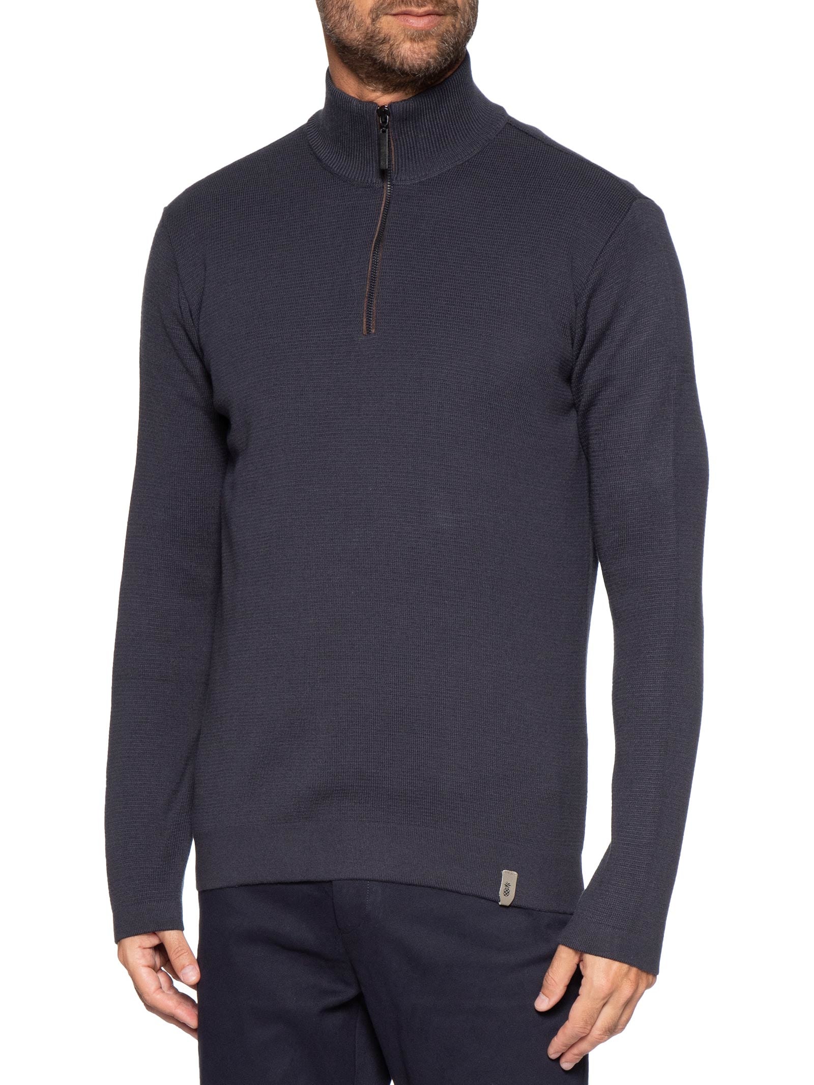 Suéter Masculino Tricot Half Zíper Azul Pineapple