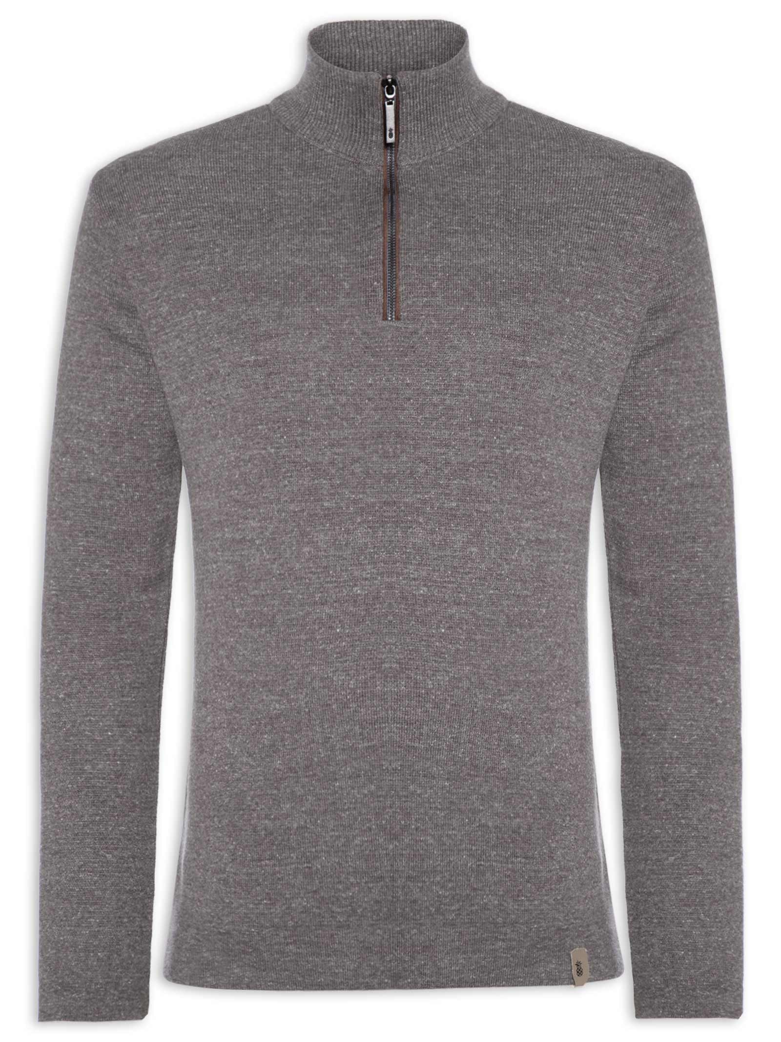 Suéter Masculino Tricot Half Zíper Cinza Pineapple