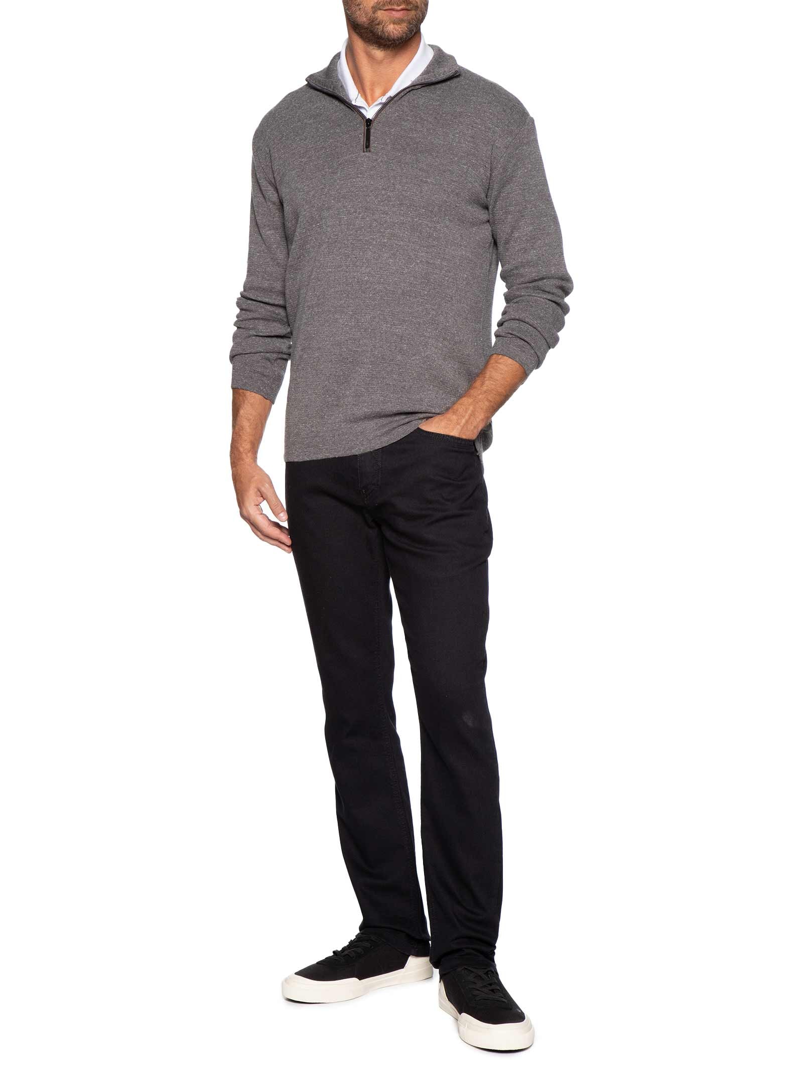 Suéter Masculino Tricot Half Zíper Cinza Pineapple