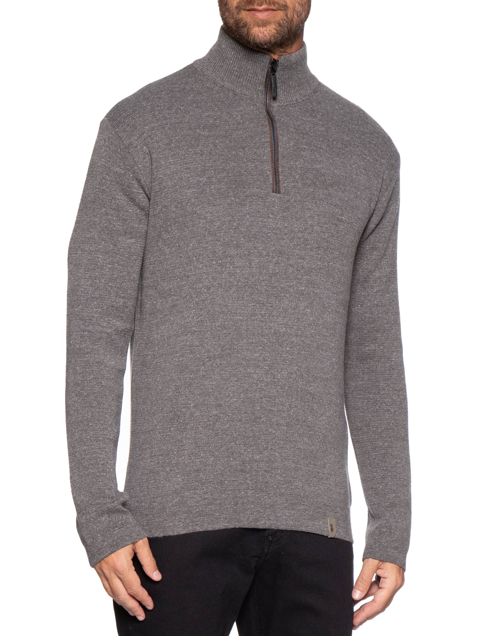 Suéter Masculino Tricot Half Zíper Cinza Pineapple