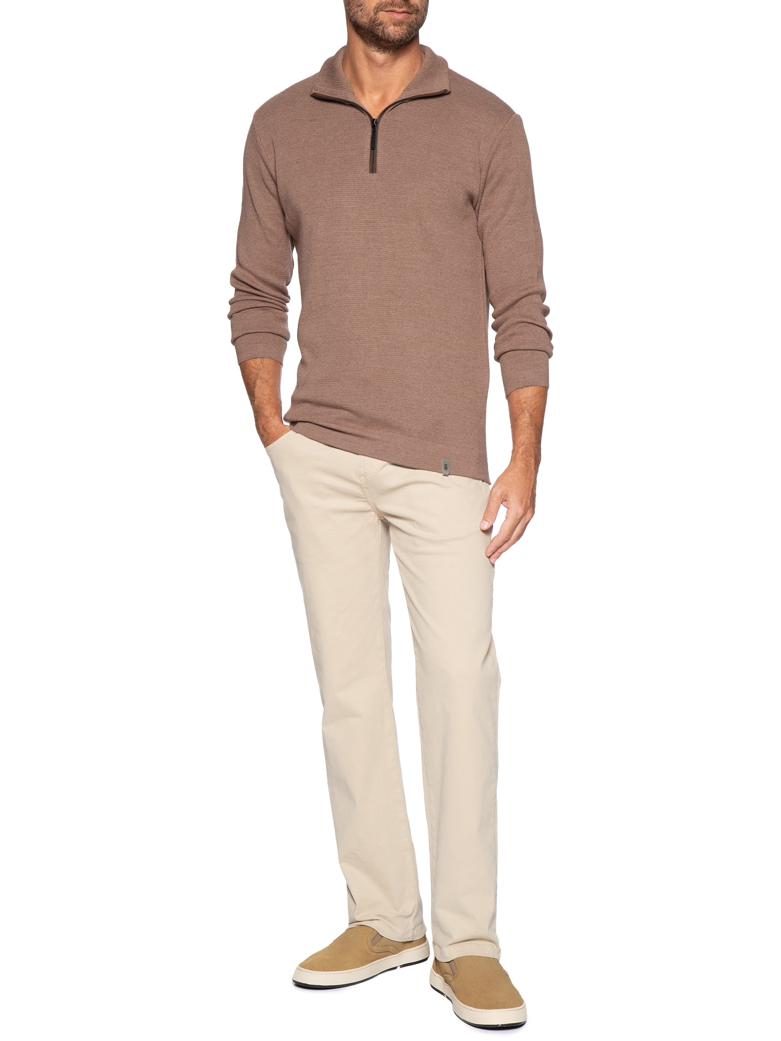 Suéter Masculino Tricot Half Zíper Laranja Pineapple