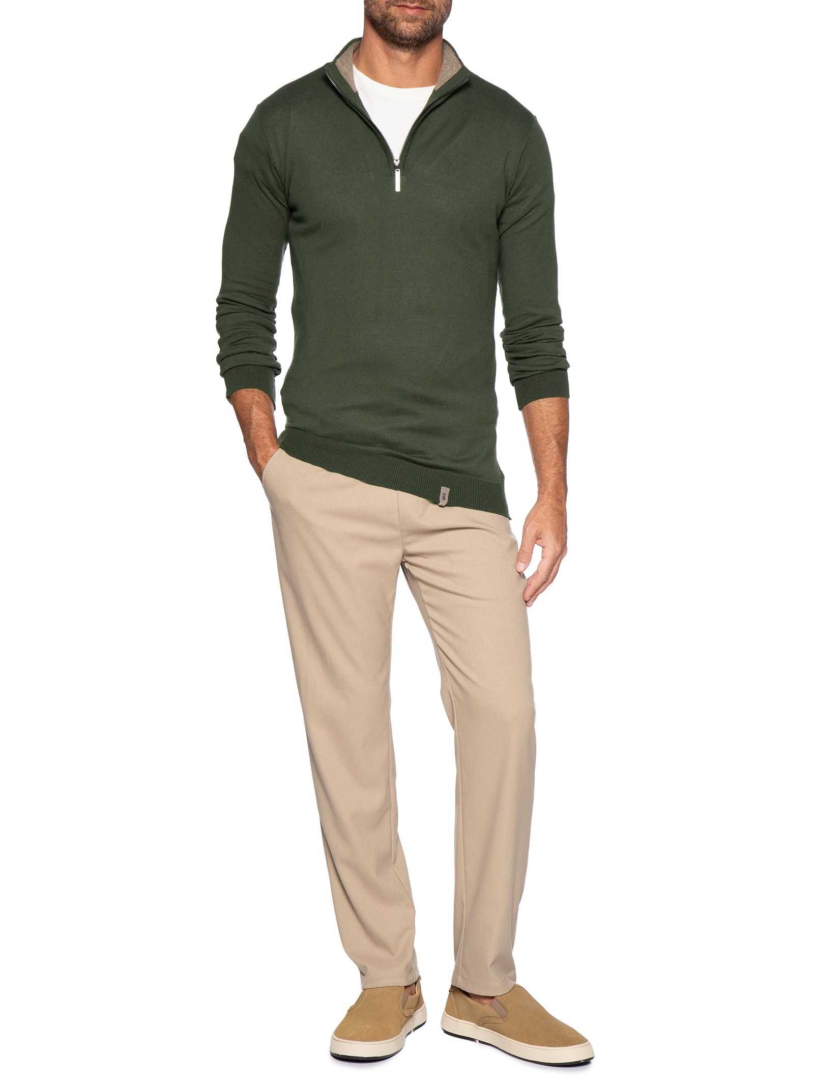 Suéter Masculino Tricot Half Zíper Verde Pineapple