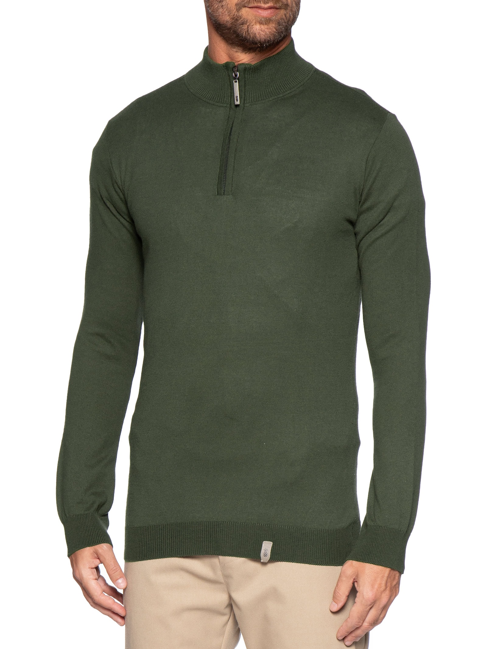 Suéter Masculino Tricot Half Zíper Verde Pineapple