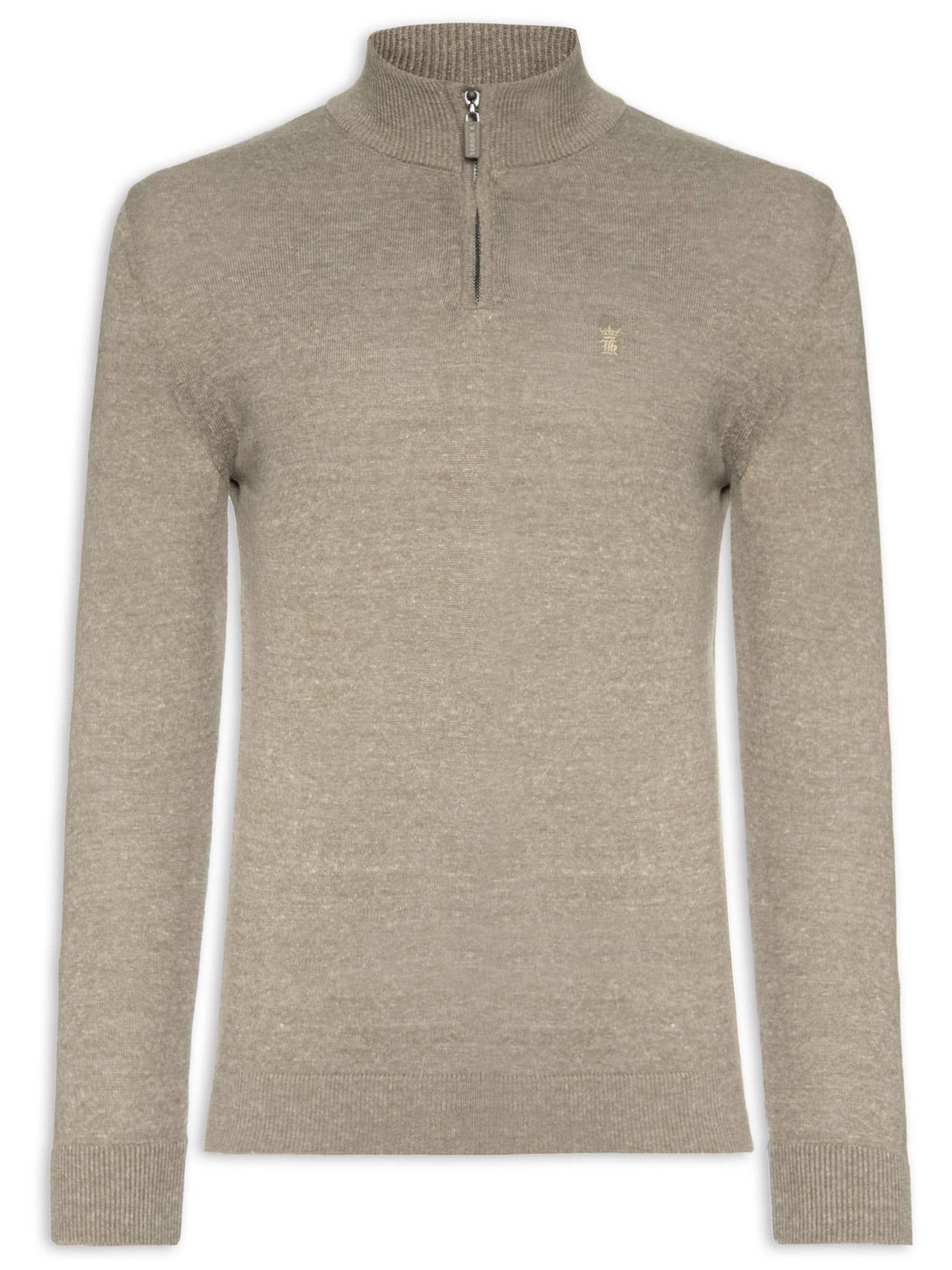 Suéter Masculino Tricot Liso Meio Zíper Marrom Sergio K