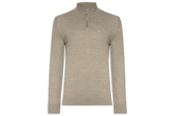 Suéter Masculino Tricot Liso Meio Zíper - Marrom
