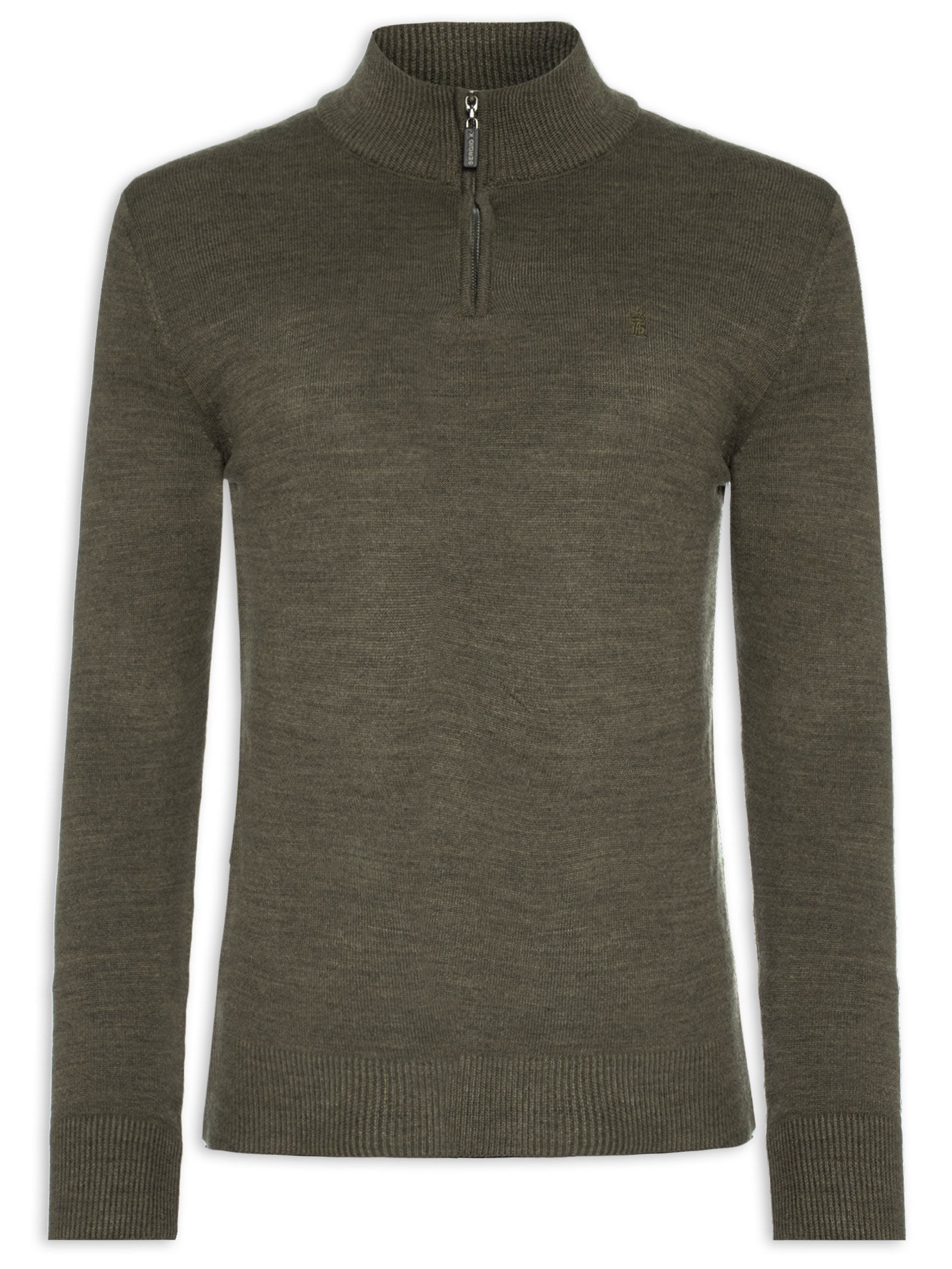Suéter Masculino Tricot Liso Meio Zíper Verde Sergio K