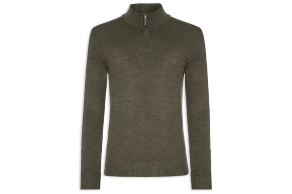 Suéter Masculino Tricot Liso Meio Zíper - Verde