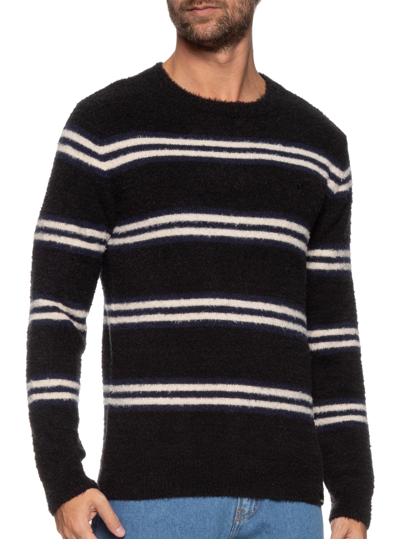 Suéter Masculino Tricot Listrado Azul Colcci