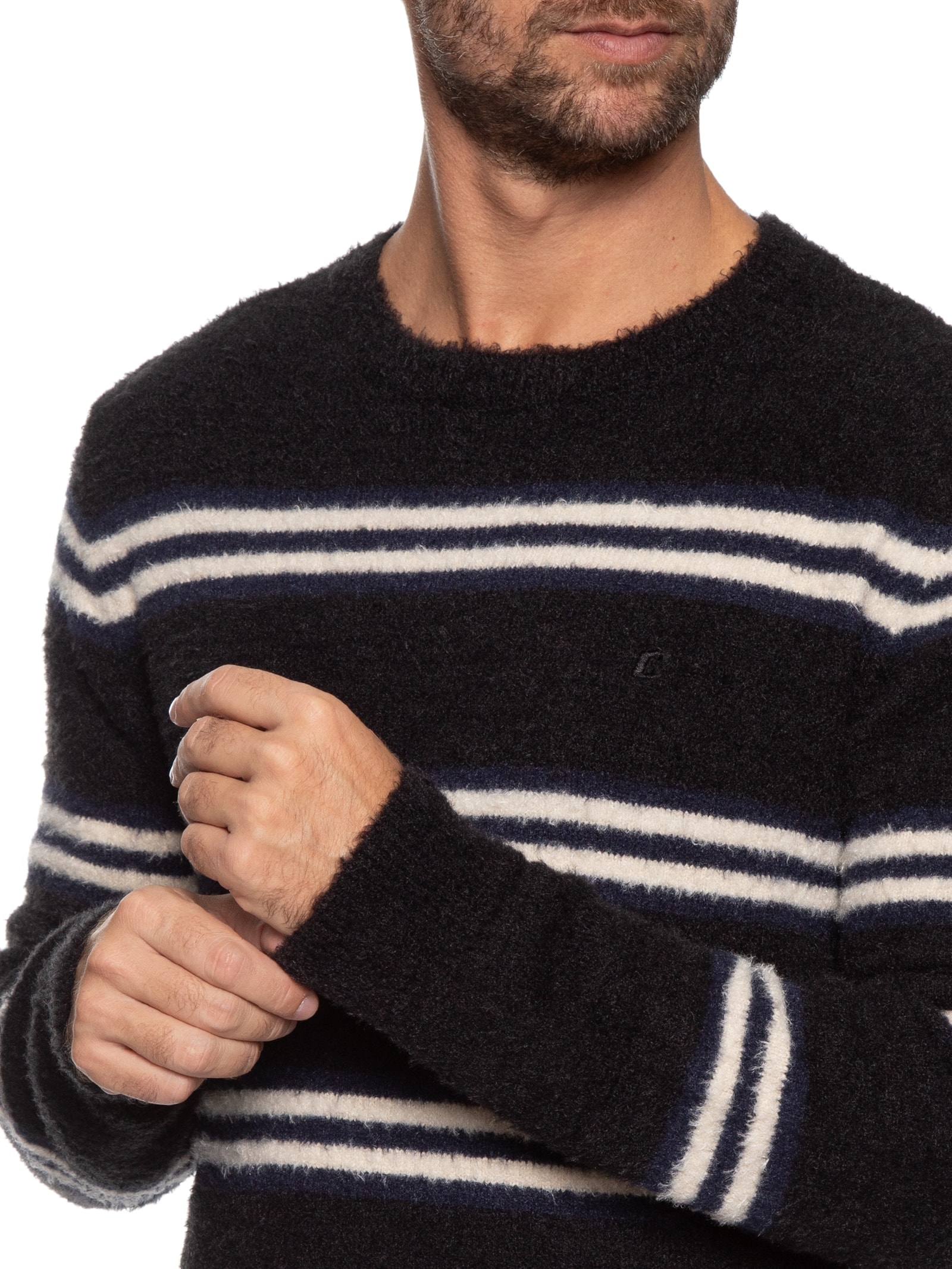 Suéter Masculino Tricot Listrado Azul Colcci