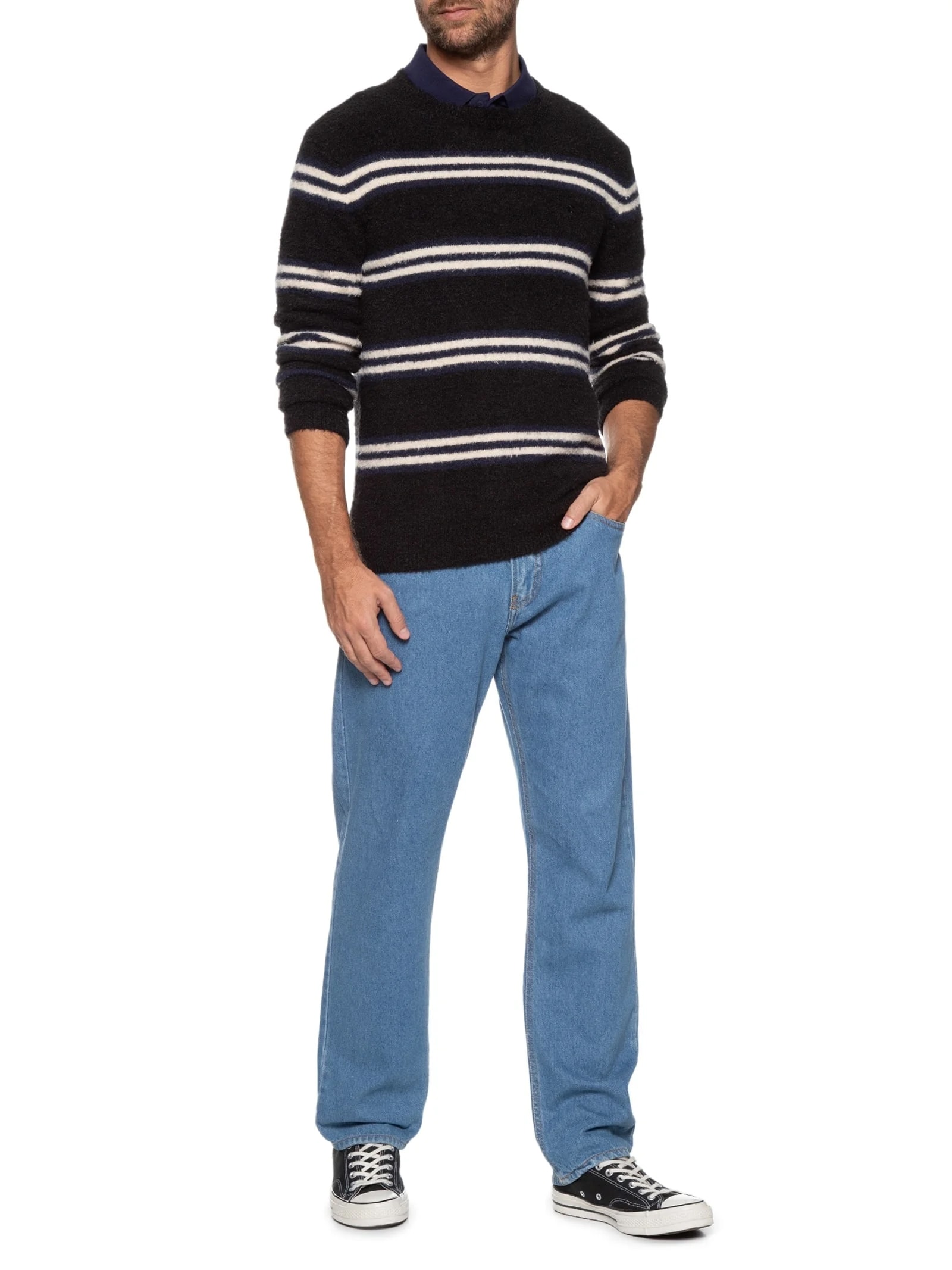 Suéter Masculino Tricot Listrado Azul Colcci