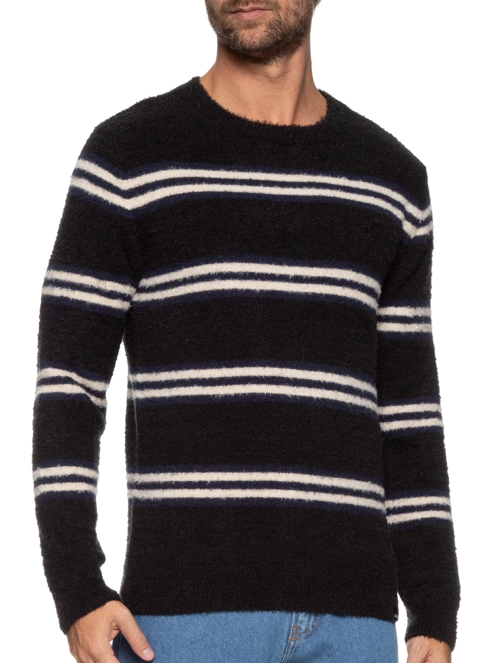 Suéter Masculino Tricot Listrado Azul Colcci