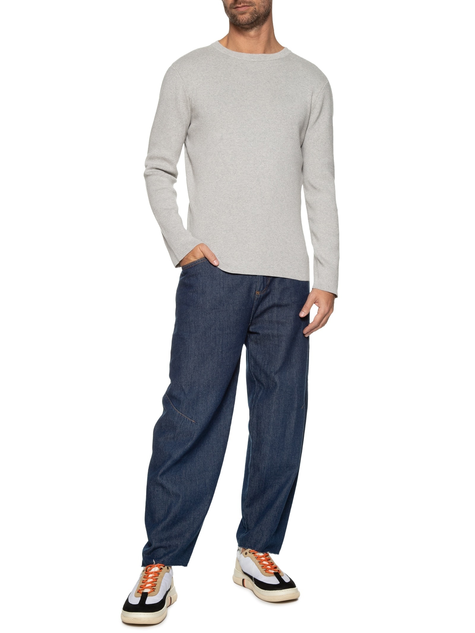 Suéter Masculino Tricot Manga Longa Over Solid Cotton Cinza Osklen