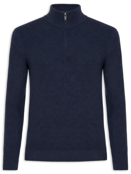 Suéter Masculino Tricot Meio Zíper Texturizado – Azul
