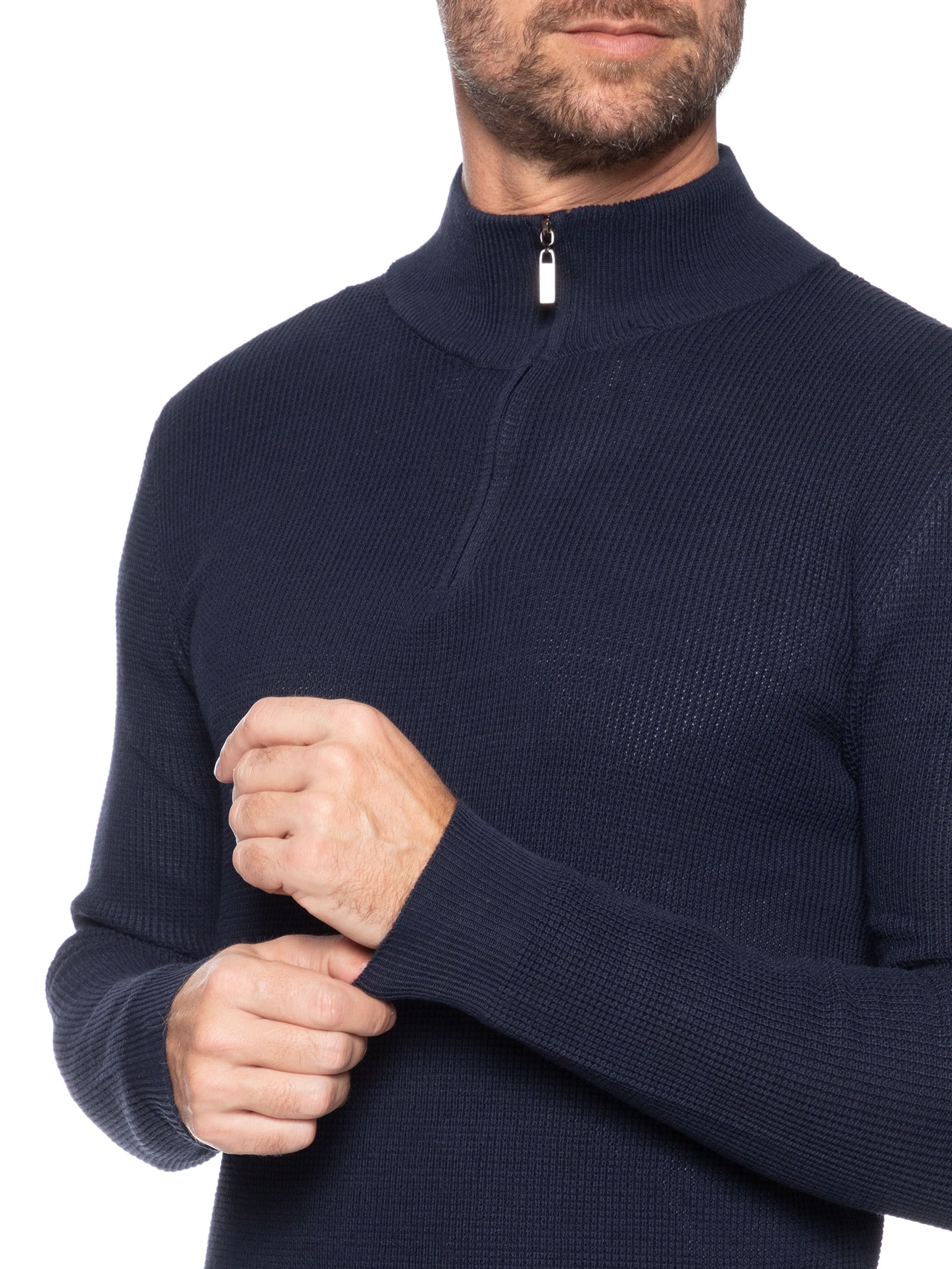 Suéter Masculino Tricot Meio Zíper Texturizado Azul Basiq Men