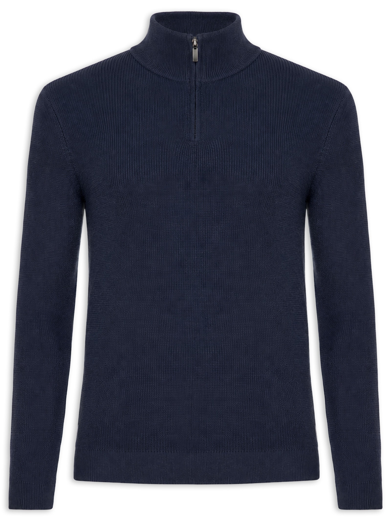 Suéter Masculino Tricot Meio Zíper Texturizado Azul Basiq Men