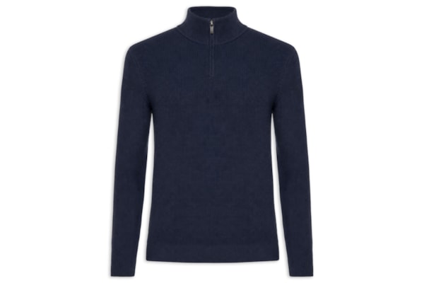 Suéter Masculino Tricot Meio Zíper Texturizado - Azul