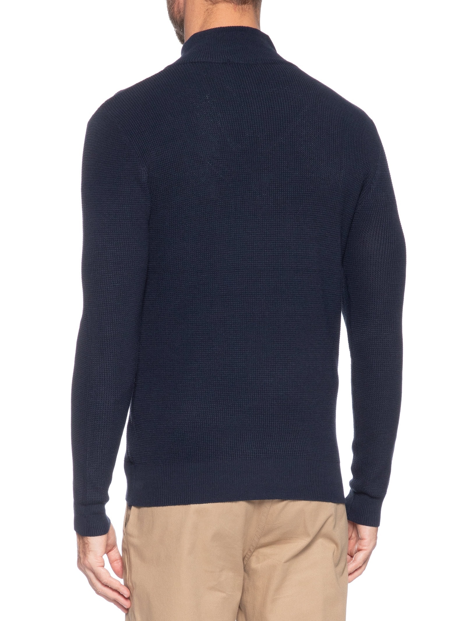 Suéter Masculino Tricot Meio Zíper Texturizado Azul Basiq Men