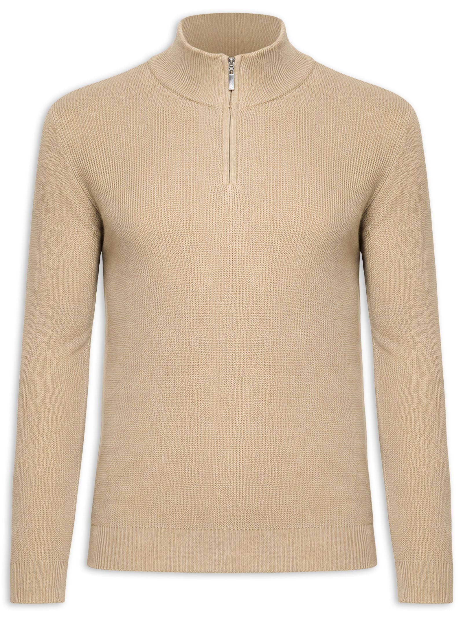 Suéter Masculino Tricot Meio Zíper Texturizado Bege Basiq Men