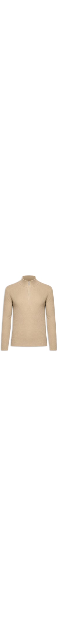 Suéter Masculino Tricot Meio Zíper Texturizado - Bege