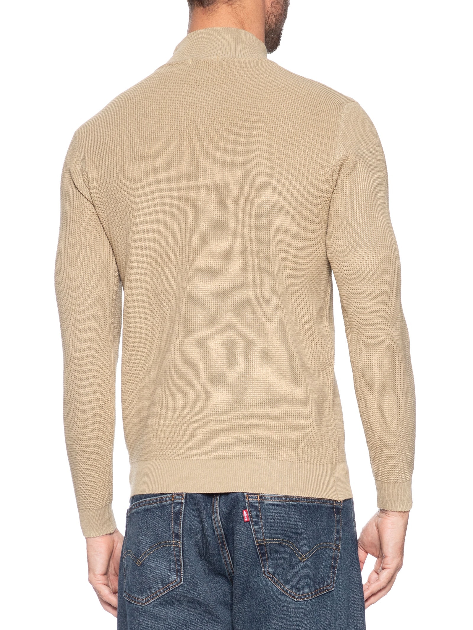 Suéter Masculino Tricot Meio Zíper Texturizado Bege Basiq Men