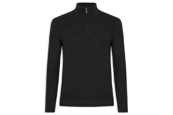 Suéter Masculino Tricot Meio Zíper Texturizado - Preto