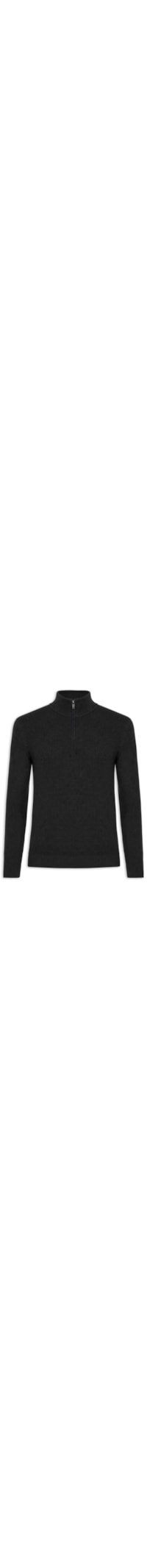 Suéter Masculino Tricot Meio Zíper Texturizado - Preto
