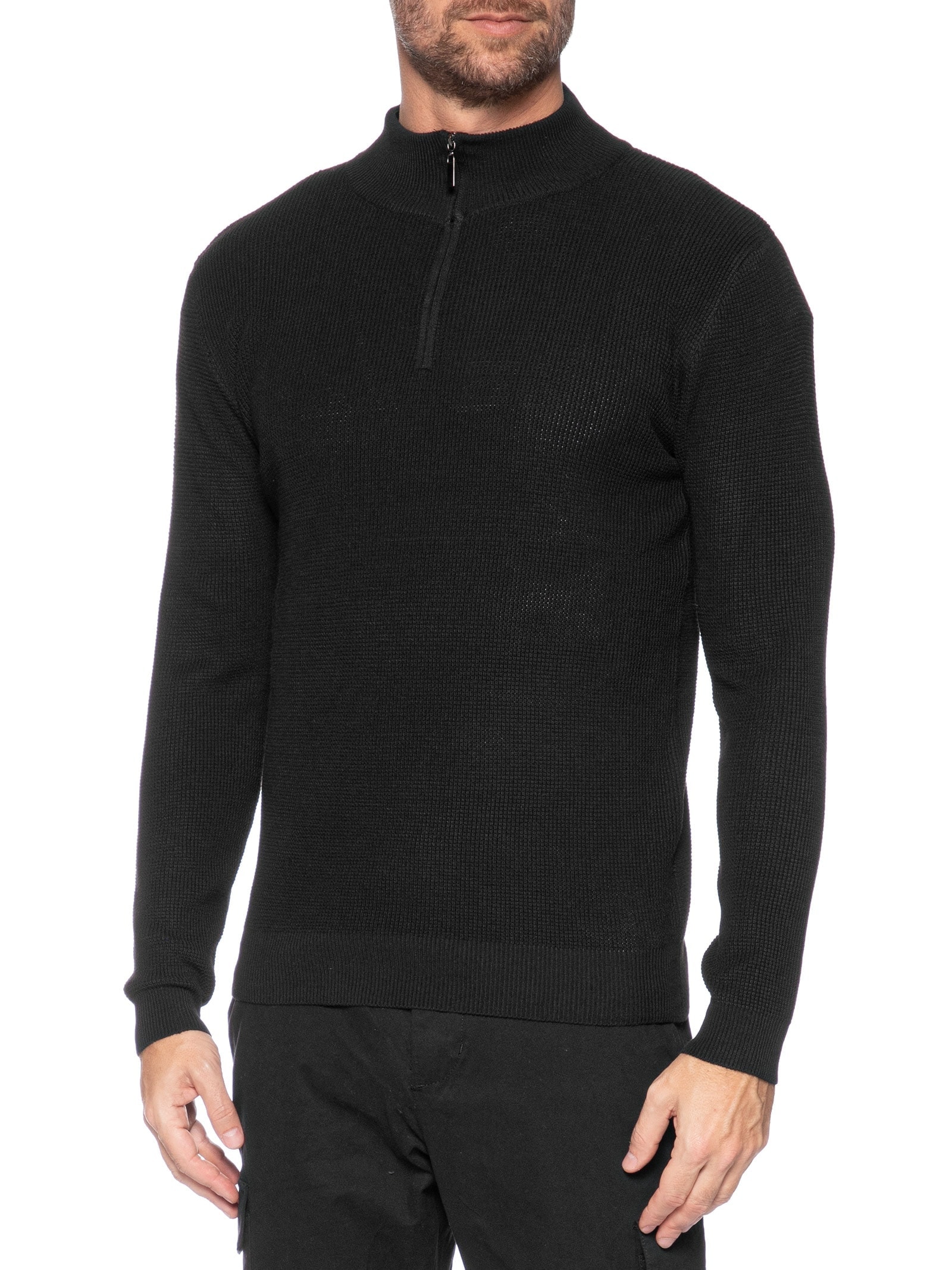 Suéter Masculino Tricot Meio Zíper Texturizado Preto Basiq Men