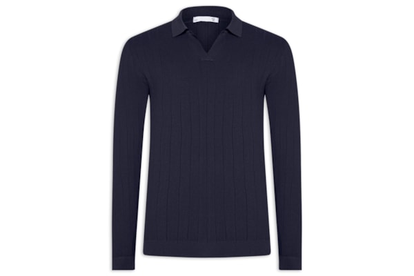 Suéter Masculino Tricot Polo Com Textura - Azul