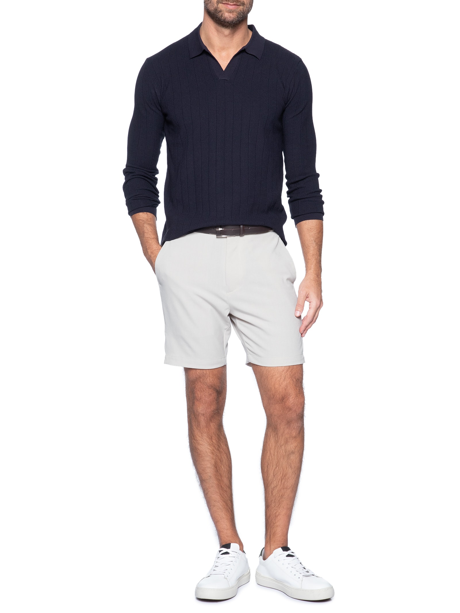 Suéter Masculino Tricot Polo Com Textura Azul '2 Essential