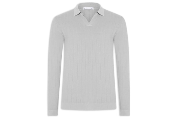 Suéter Masculino Tricot Polo Com Textura - Cinza