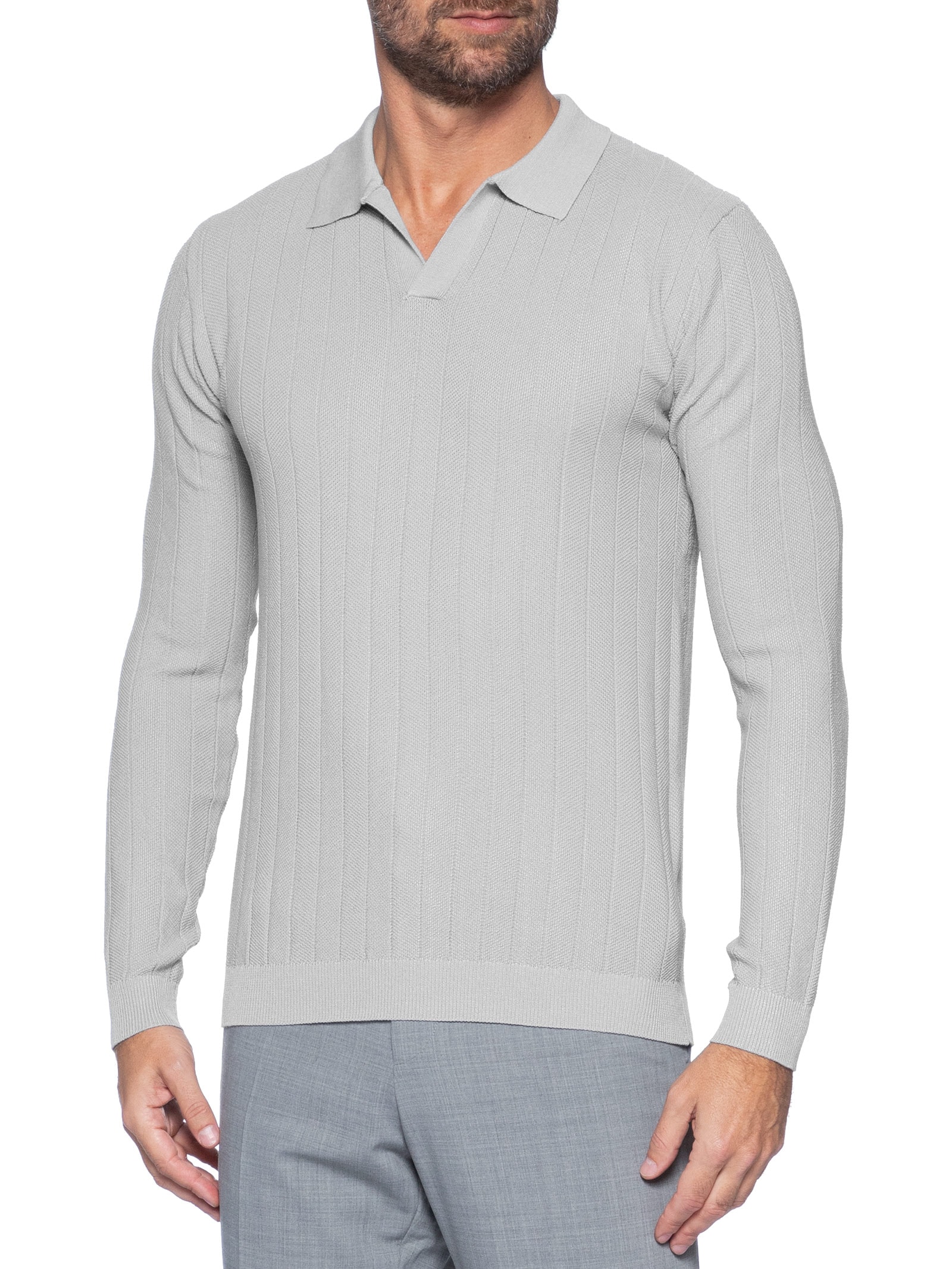 Suéter Masculino Tricot Polo Com Textura Cinza '2 Essential