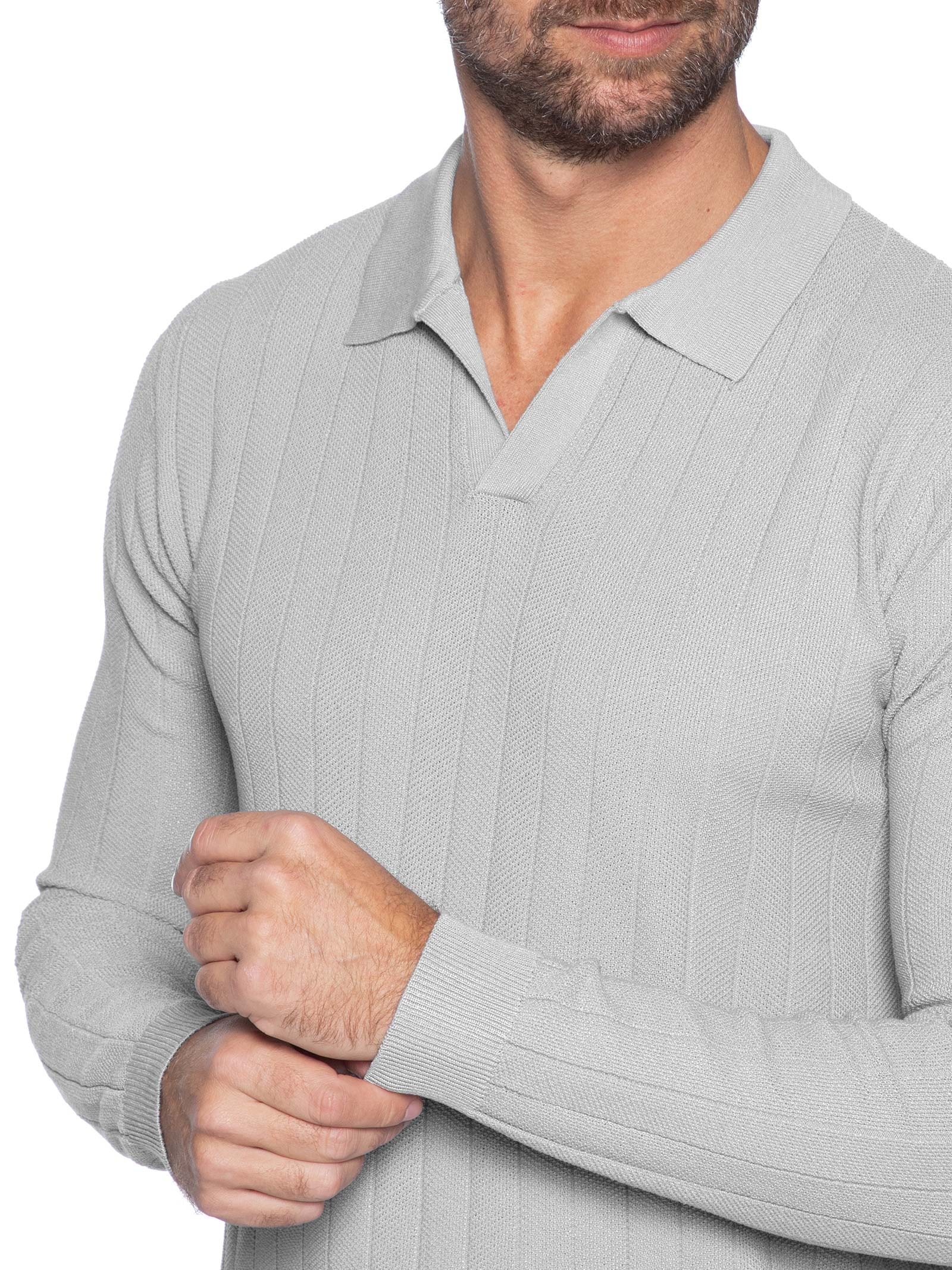Suéter Masculino Tricot Polo Com Textura Cinza '2 Essential