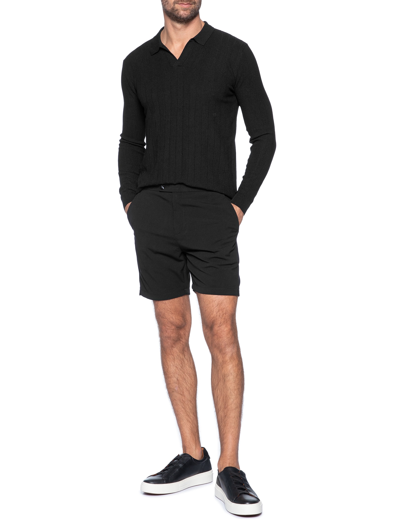 Suéter Masculino Tricot Polo Com Textura Preto '2 Essential