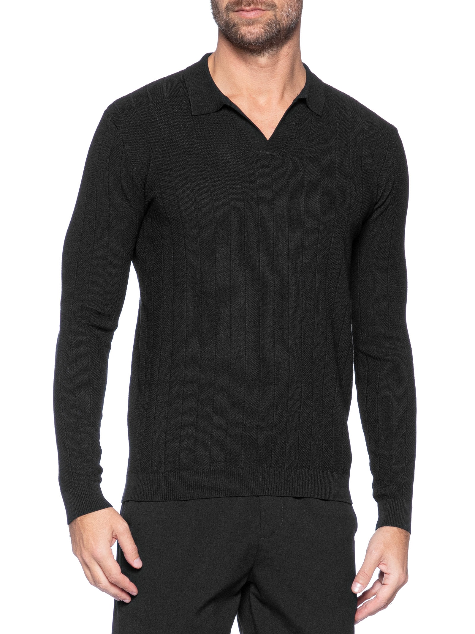 Suéter Masculino Tricot Polo Com Textura Preto '2 Essential