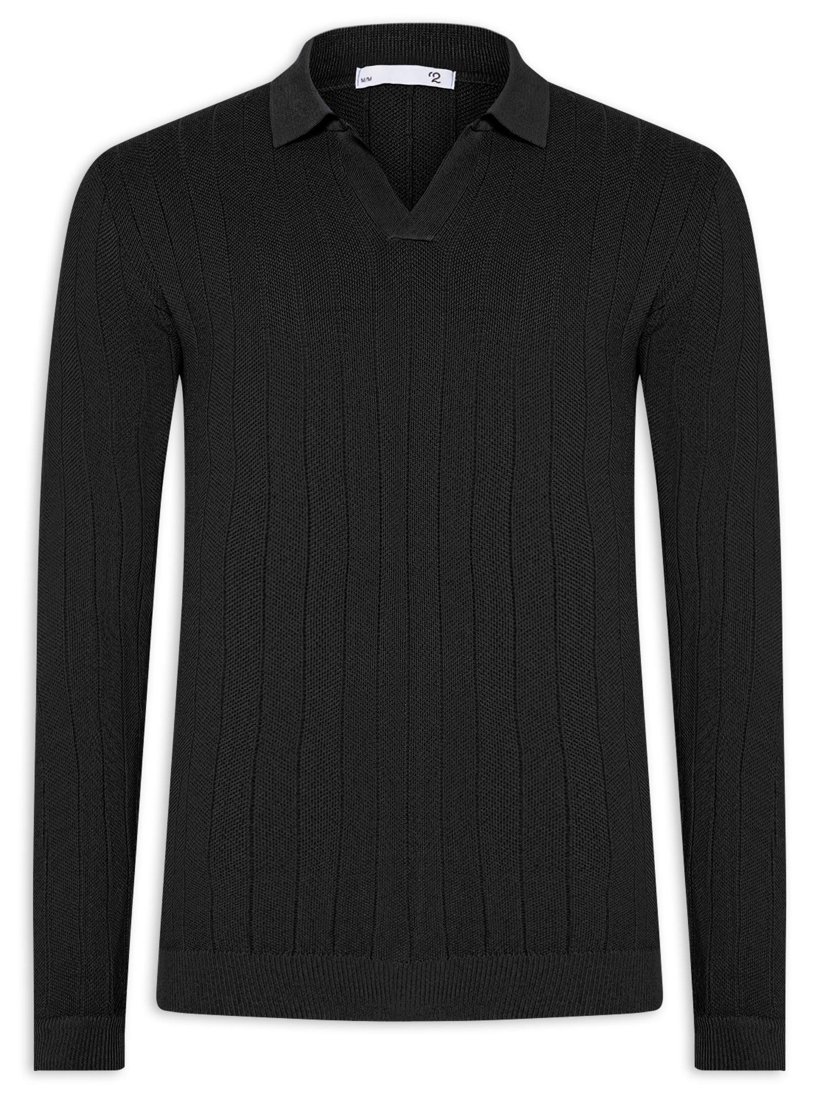 Suéter Masculino Tricot Polo Com Textura Preto '2 Essential