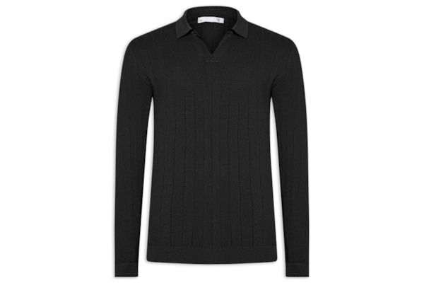 Suéter Masculino Tricot Polo Com Textura - Preto