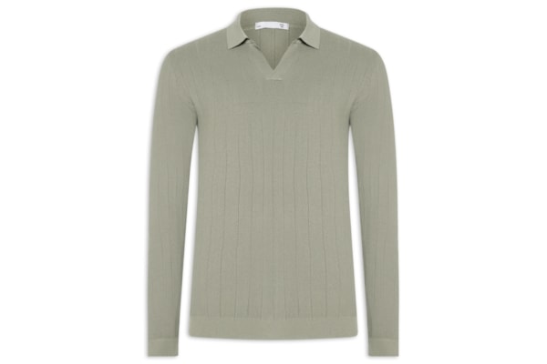 Suéter Masculino Tricot Polo Com Textura - Verde