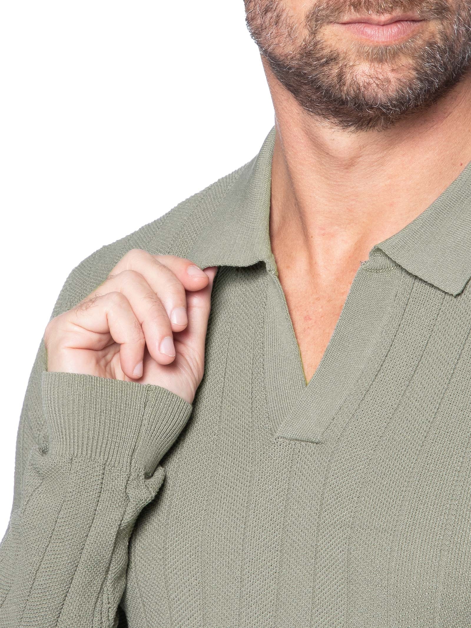 Suéter Masculino Tricot Polo Com Textura Verde '2 Essential