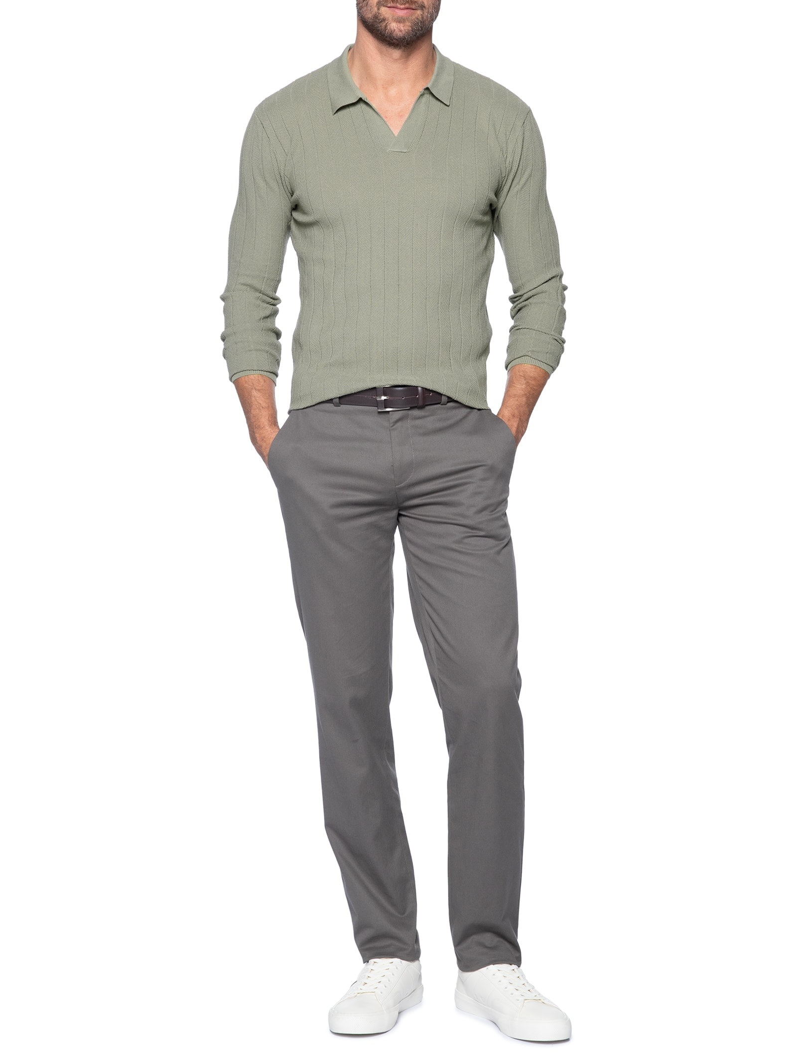 Suéter Masculino Tricot Polo Com Textura Verde '2 Essential